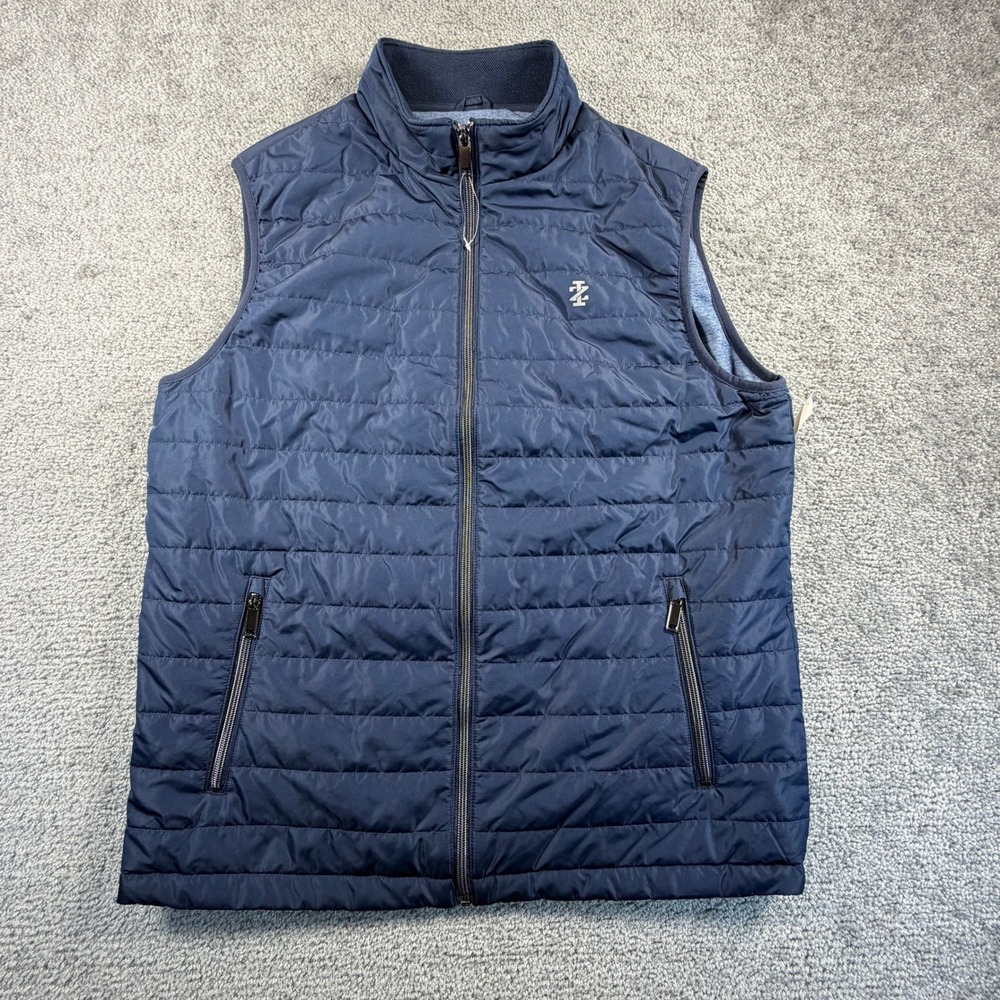 IZOD Luxury Classics Mens Quilted Vest Navy Blazer Blue Full Zip M Zip Pockets